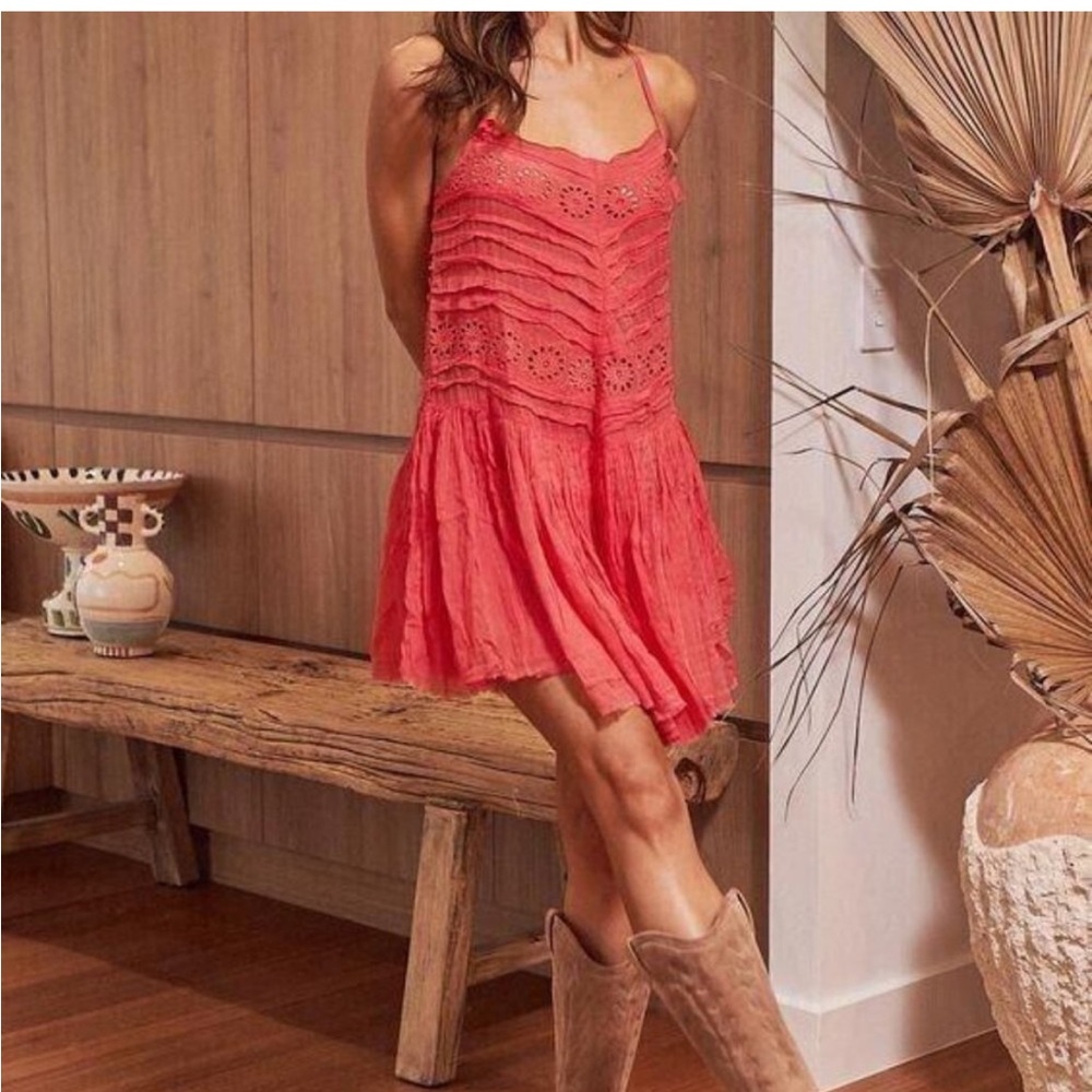 Free People FP One Annelise Slip Mini Dress Eyelet Embroidered Cotton Size Small